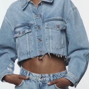 Zara Light Blue Cropped Denim Jacket